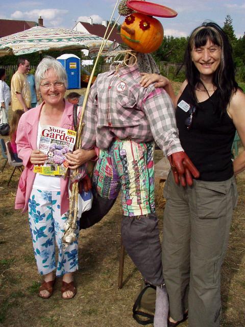 Mr Pumpkin Head with city councillors Philippa Slatter & Jenny Bailey